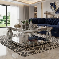 Table basse élégante avec miroir, étagère inférieure et pieds en anneau de cristal pour la maison