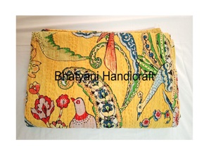 Hecho a mano bohemio Rosa Kantha edredón orgánico suave algodón Reversible sofá colcha impreso Gran pájaro diseño para Hotel - Product Image 5