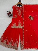 Fournisseur indien de costumes Sharara Palazzo Salwar en georgette de conception élégante et de style de créateur de mode, avec broderies