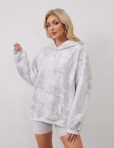 Sweat-shirt à capuche camouflage pour femme Feuille d'érable Sweat-shirt à capuche ample à manches longues Pull-over avec poche pour couple Mélange de coton - Product Image 3