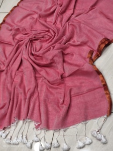 Sari en coton Jori Border Mal, tissé uni, teinture écologique, séchage rapide, léger, sari de mariage pour filles - Product Image 5