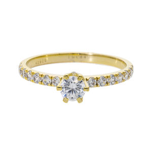 Bague de fiançailles classique à six griffes en or 14K avec diamants naturels de taille ronde et pavés - Product Image 1