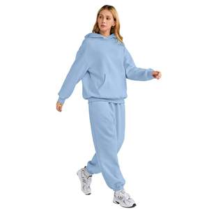 Conjunto deportivo azul claro para mujer, sudadera con capucha extragrande y pantalones jogger, estilo casual, Trackstar OEM, marca privada - Product Image 2
