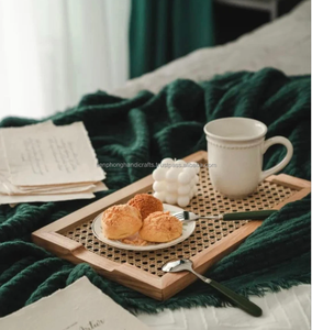 Bandeja de Servicio Tejida a Mano al por Mayor, con Taza Redonda, Decoración Rústica para Escritorio, Bandeja de Mimbre - Product Image 6