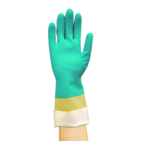 Gants de sécurité verts et jaunes durables en néoprène et caoutchouc naturel mélangé, antidérapants, imperméables, pour l'industrie acido-alcaline