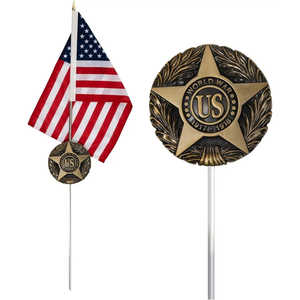 WWI Aluminum <b>Grave</b> Marker with 12x18 Inch USA Flag Veterans Plaque Memorial Day Gifts Display <b>Accessories</b> for Graveside - Product Image 2