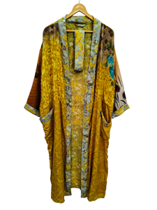 Style japonais Lounge Wear Bikini Cover Up Swim Wear Long Dress Indian Recyclé Sari Silk Kimono Night Wear Gown, - Product Image 4