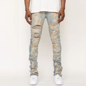 กางเกงยีนส์ทรงตรงเอวสูงสไตล์วินเทจสำหรับผู้ชาย แต่งขาดแบบดิสเทรส สไตล์ไฮสตรีท ล้างสี ซับในผ้าฟลีซ กันน้ำ - Product Image 3