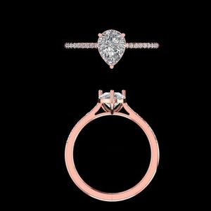 Anillo de Compromiso con Diamante Corte Pera de 1.14 Quilates en Oro Rosa de 14k/18k, Joyería Nupcial Hecha a Mano con Engaste Pavé para Mujer - Product Image 2