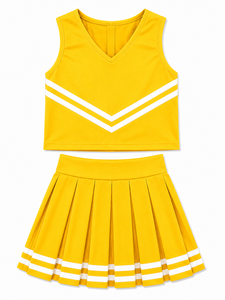 Uniforme de Porristas Amarillo Sublimado Personalizado, Top Corto sin Mangas, Falda Plisada, Ropa Deportiva de Equipo, Fabricante OEM - Product Image 3
