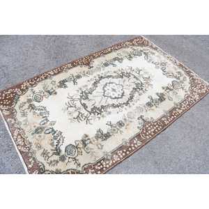 Turkish Vintage Rug 3.9x6.4 ft, <b>Brown</b> Area Abstract <b>Wool</b> Rug - Product Image 2