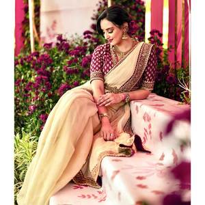 Élégant Léger Belle Broderie Élégant Mariage Convient Soie Douce Avec Banarashi Crush Tissu Saree Traditionnel - Product Image 4