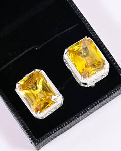 Boutons de manchette en saphir jaune octogonal, boutons de manchette en pierre précieuse taille radiant, argent poli, cadeau de marié, boutons de manchette de luxe pour hommes - Product Image 4