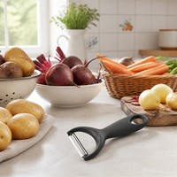 Y-vormige grijze aardappelschiller van roestvrij staal met draaibare mesjes, wortelgroente keukengereedschap, groothandel, rechtstreeks van de fabriek.
