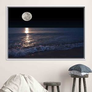 Nuit enchantée : Tableau sur toile imprimé d'un paysage marin au clair de lune, TOILE ENCADRÉE BLANCHE - Product Image 1