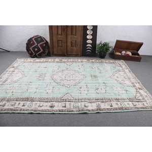 พรมตุรกีขนาด 6.3x9.4 ฟุต พรมโบราณขนาดใหญ่ พรมขนสัตว์สีเขียวสไตล์ตะวันตกเฉียงใต้ - Product Image 3