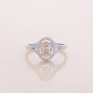 IGI Certified Oval Peach Diamond Halo Engagement Ring with Split Shank in <b>Solid</b> 925 Sterling <b>Silver</b> - Product Image 1