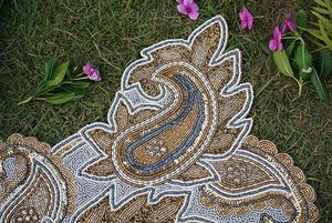 Christmas <b>Dining</b> <b>Table</b> Beaded <b>Runner</b> Placemat Handmade Cloth Decorative Mat With Leaves Design for Weddings and Home Use - Product Image 2