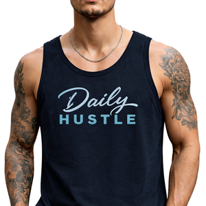 Maillot de corps noir pour homme sans manches avec typographie « daily hustle » style moderne fitness décontracté streetwear mockup - Product Image 3