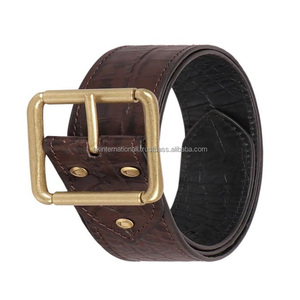 Ceinture décontractée pour jeans en cuir à la mode pour hommes, au design texturé unique, faite à la main, avec boucle élégante à double rouleau en laiton - Product Image 5