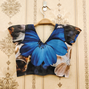 Ensemble Lehenga Choli pour enfants Shoryam Fashion, bleu beige, imprimé floral, polyester, sans plis, séchage rapide, longueur au sol |   Soirée des filles - Product Image 4