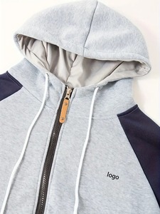 Nueva llegada de sudaderas con capucha para hombre con cremalleras Patchwork manga larga logotipo personalizado bolsillos cordón manga larga 100% sudaderas con capucha de algodón - Product Image 5