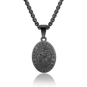 Jeulia Saint Christopher Men's Rhodium & Gold Plated Stainless Steel <b>Cross</b> <b>Chain</b> Necklace - Product Image 1