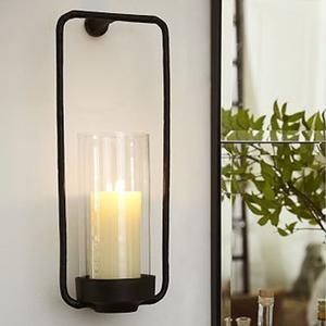 Modern Black Metal Circle Wall Sconce <b>Candle</b> Holder With Glass <b>Hurricane</b> Sleeve For Living Room Decorative Hanging Iron Lanterns - Product Image 2