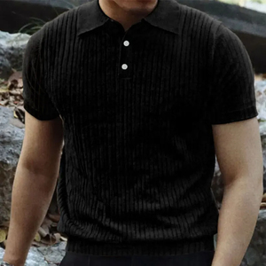 Polo de punto de verano para hombre, camiseta de manga corta con solapa a rayas informal de negocios, camiseta Henry, ropa cómoda para hombre - Product Image 1
