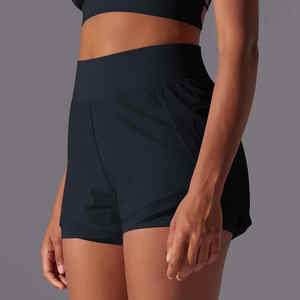 Short de sport élastique double couche à séchage rapide pour femme, short de course de yoga en tissu lavé avec dentelle et logo personnalisé, vente en gros - Product Image 6