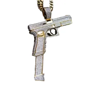 Collar con Colgante de Pistola Chapado en Oro Real, Unisex, con Incrustaciones de Circones Redondos y Cadena de Perlas, Accesorio de Joyería de Moda para Fiestas - Product Image 3