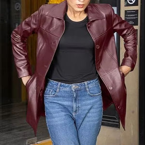 Abrigo Chaqueta de cuero de piel de cordero Mujer Longitud Blazer Abrigo Estilo Cuero Abrigo largo Mujer - Product Image 1