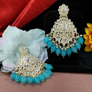 Kundan <b>Earrings</b> With Colored Pearls Blend Of Timeless Charm & Vibrant Detailing Lightweight And Comfortable For Extended Wear - Product Image 3