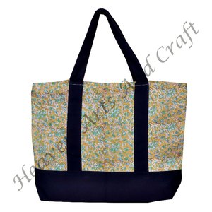 Sac fourre-tout en coton imprimé floral à poignée noire fait à la main pour femmes, écologique, logo personnalisé, sac floral pour l'hiver et l'été - Product Image 6
