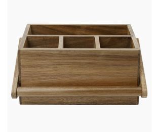 Caddy de madera de lujo personalizado con 4 ranuras, soporte para cubiertos, cesta de almacenamiento, caja hecha en madera de mango - Product Image 1
