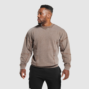 Sudadera de lana informal con cuello redondo para hombre, Sudadera de cuello redondo con diseño de letras, jersey de manga larga caqui de gran tamaño - Product Image 1