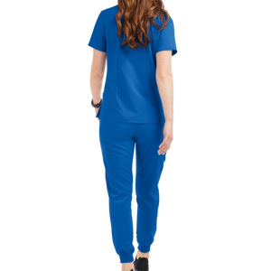 กางเกงสครับพยาบาลแบบยูนิเซ็กซ์ ผ้าทวิลโพลีเอสเตอร์/คอตตอน พรีเมียม เนื้อนุ่ม ลดริ้วรอย ซักได้ มีกระเป๋า เสื้อสครับคอวี แขนสั้น สำหรับโรงพยาบาล - Product Image 4