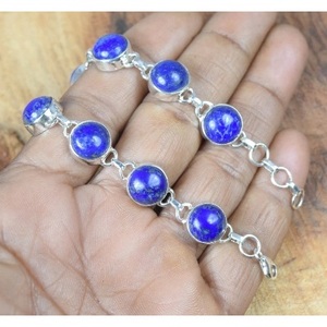 925 Sterling Silver Ball-Shaped Bezel Set Lapis-Lazuli Gemstone Unisex <b>Bracelet</b> - Product Image 2