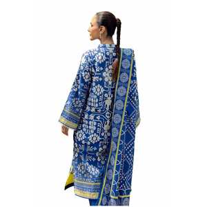 ชุดสูทคัตตาร์พิมพ์ลายสีน้ำเงินสำหรับผู้หญิงแบบ 3 ชิ้น ยังไม่ได้เย็บติดกัน - Product Image 4