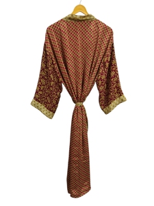 ชุดคลุมอาบน้ำผ้าไหมหลากสีสำหรับใส่ในบ้านชุดคลุมกลางคืนชุดกิโมโนผ้าไหมส่าหรีสไตล์วินเทจของอินเดีย - Product Image 3