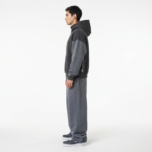 Conjunto de Sudadera con Capucha y Pantalones Deportivos Extra Grandes para Hombre, Color Gris Oscuro, Algodón y Felpa, Ropa Deportiva Informal, Venta al Por Mayor OEM - Product Image 1