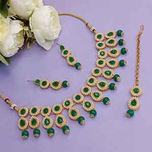 เครื่องประดับอินเดีย Choker kundan คริสตัลสร้อยคอต่างหูห่วงโซ่หัว Tikka ชุดเจ้าสาวแต่งงาน bollywood - Product Image 2