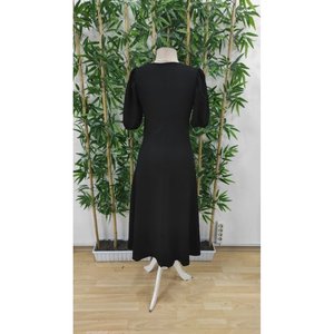 เดรสผ้าเครปแขนสั้นทรงบอลลูน คอกลม ทรงหลวม รุ่น 35996 - สีดำ - Product Image 4