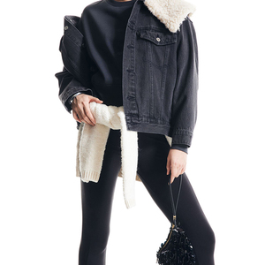 Coupe ample côtelé col rond 80% coton 20% polyester polaire côtelé poignets et ourlet femmes sweat - Product Image 4