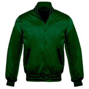 Chaquetas universitarias de alta calidad de satén brillante para hombres Logotipo personalizado Moda callejera OEM Estilo de béisbol Cremallera Cuello alto - Product Image 5
