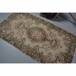 Tapis traditionnel en laine verte beige 3.7x6.8 pieds Vintage turc Aubusson Design Patchwork pour décor de salon 9x12 couloir Latex - Product Image 4