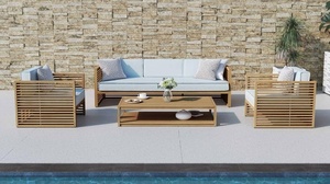 Meubles de canapés en bois de balcon de qualité extérieure de luxe canapés en bois de teck massif conceptions de canapés pour cour jardin mobilier d'extérieur - Product Image 4