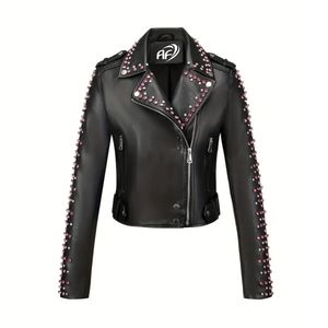 Nouveau femmes Moto Biker Rivet ceinture fermeture éclair noir Faux cuir veste Steetwear femme printemps automne manteau Outwear - Product Image 1
