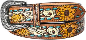 Nuevo Western Stylish Real Genuine Hand Tooled Leather Floral Design Belts Cinturón de cintura unisex de cuero hecho a mano de alta calidad - Product Image 4