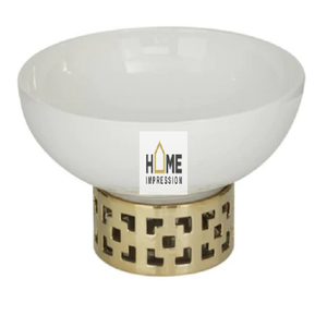 Bol en émail blanc solide en marbre blanc avec support en or de luxe Bol en or blanc et or personnalisé fait à la main au prix le plus bas - Product Image 1